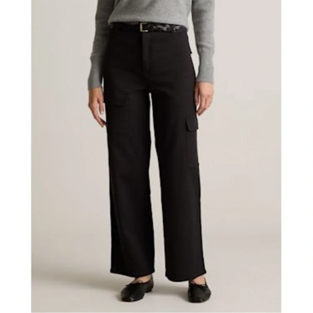 Quince Black Stretch Cotton Twill Wide-Leg Cargo Pants Sz 4